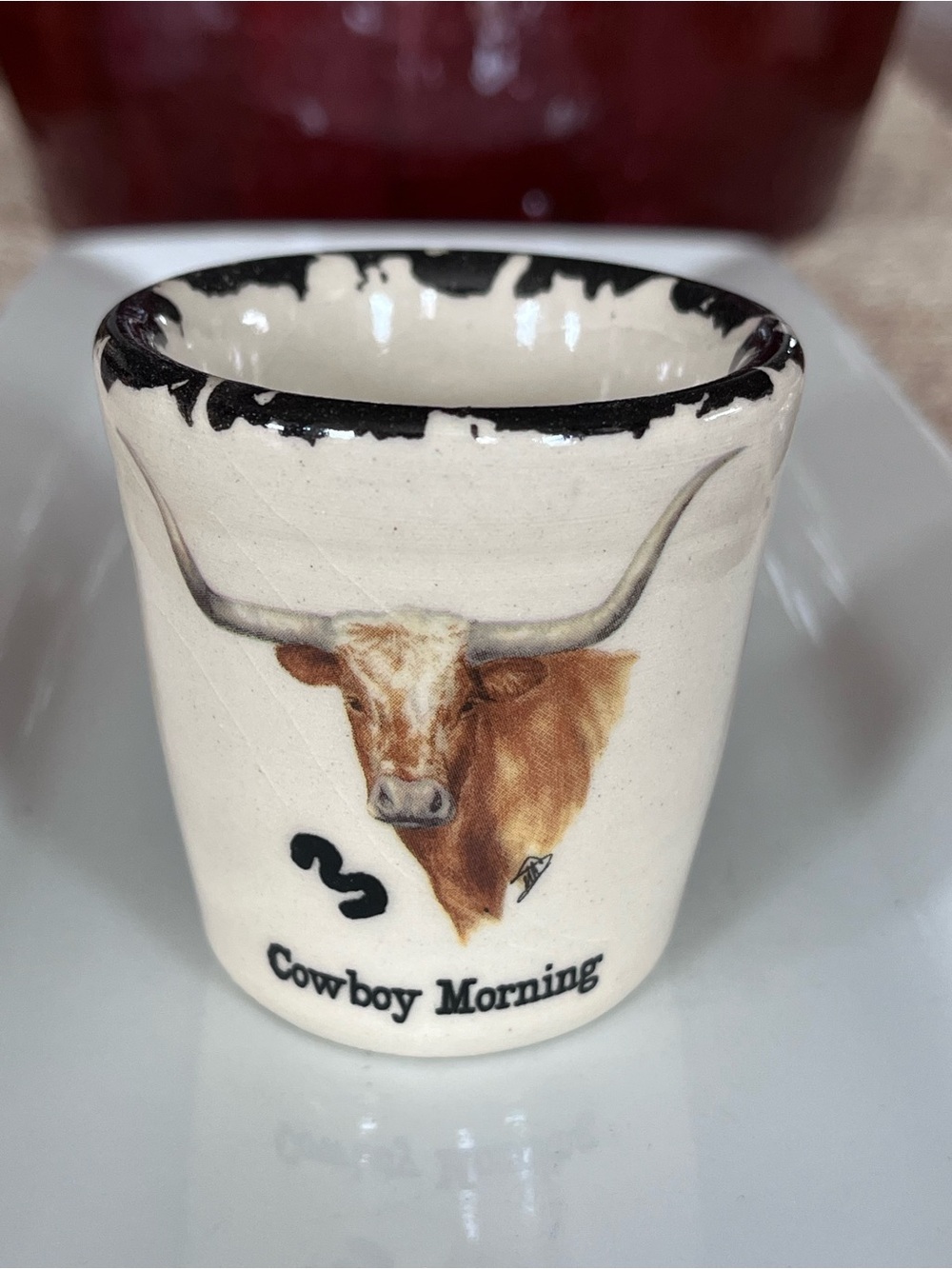 “Cowboy Morning” Longhorn Ceramic Shot Glass, Amarillo TX